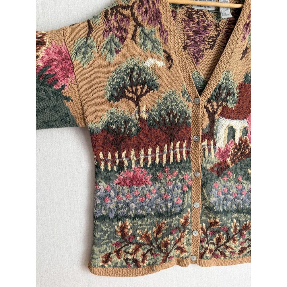 Northern Isles Cottagecore Scenic Landscape Cardigan Sweater Womens 2X Tan - Picture 5 of 7